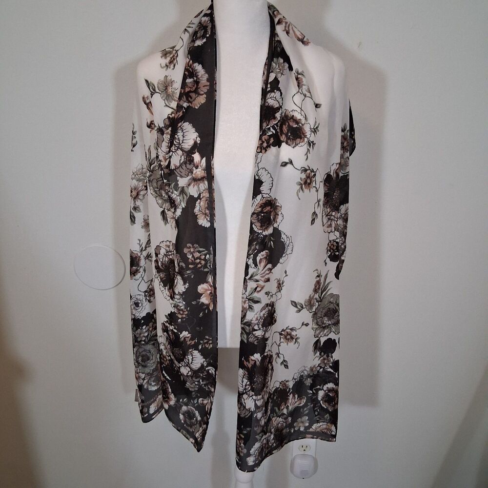 Vince Camuto Satin Floral Scarf Women's Sz OS Dark Romantic Coqutte Whimsigoth